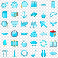 Blue accessories icons set. Cartoon style of 36 blue accessories vector icons for web for any design