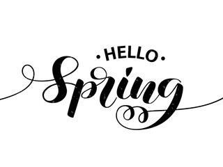 Hello Spring brush lettering. Vector illustration for banner