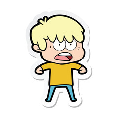 sticker of a worried cartoon boy