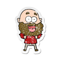 distressed sticker of a cartoon crazy happy man with beard