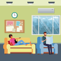 faceless people relax with cat living room