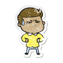 Obraz premium distressed sticker of a cartoon man sweating