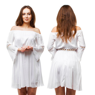 Cloae up Portrait back and front beautiful young brunette women