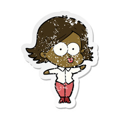 distressed sticker of a cartoon girl pouting