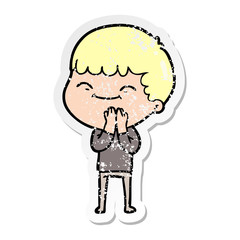 distressed sticker of a cartoon happy boy