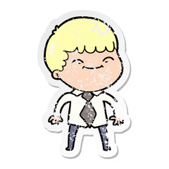distressed sticker of a cartoon happy boy