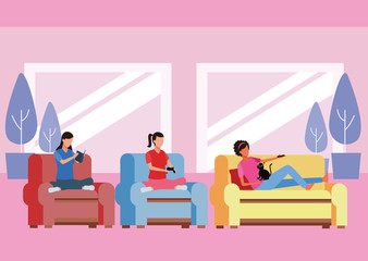 faceless people relax living room