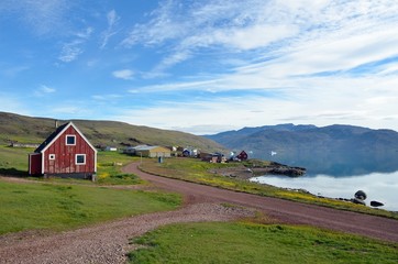 Fototapeta na wymiar Village with colorful houses in Greenland