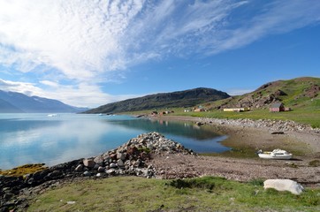 Village with colorful houses in Greenland