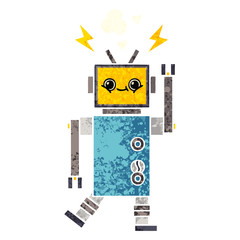 retro illustration style cartoon robot