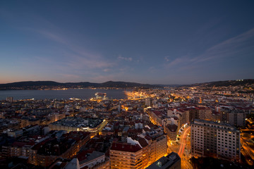 aerial panoramas of the city of vigo - obrazy, fototapety, plakaty