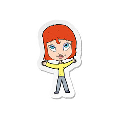 sticker of a cartoon happy woman waving arms