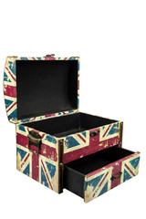 Vintage box with british flag isolate on white background with clipping path