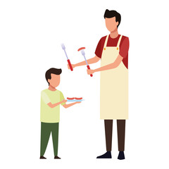 faceless father and son barbecue food