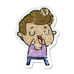 distressed sticker of a happy cartoon man