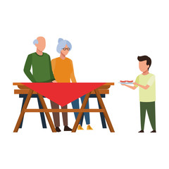 faceless grandparents table outdoor barbecue food