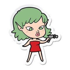 sticker of a pretty cartoon girl with ray gun
