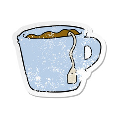 distressed sticker of a cartoon hot cup of tea