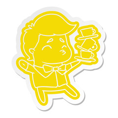 cartoon sticker of a kawaii cute waiter
