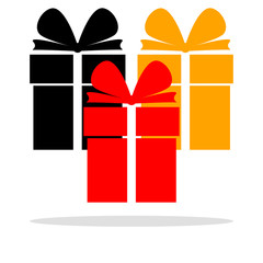 Gift boxes with ribbon, bow icon isolated on white background. Big pile of presents, surprises. Christmas, birthday, holidays concept. Vector illustration. Flat cartoon style design