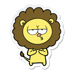 sticker of a cartoon tired lion