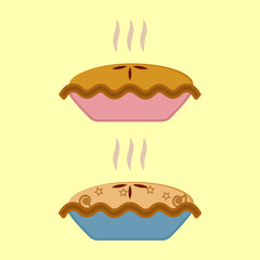 Pie with apple, pumpkin, fruits isolated on background. Baked cake, dessert for holiday, thanksgiving, christmas, birthday. Vector flat illustration