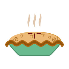 Pie with apple, pumpkin, fruits isolated on white background. Top view. Baked cake, dessert for holiday, thanksgiving, christmas, birthday. Vector flat illustration