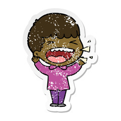 distressed sticker of a cartoon laughing man