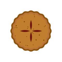 Pie with apple, pumpkin, fruits isolated on white background. Top view. Baked cake, dessert for holiday, thanksgiving, christmas, birthday. Vector flat illustration