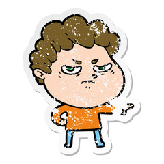 distressed sticker of a cartoon angry man
