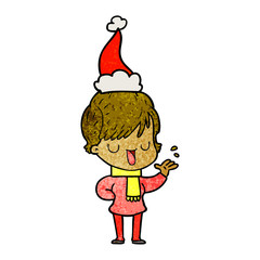 textured cartoon of a woman talking wearing santa hat
