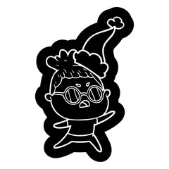 cartoon icon of a annoyed woman wearing santa hat
