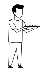 faceless boy barbecue grill in black and white