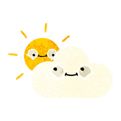 retro illustration style cartoon sunshine and cloud