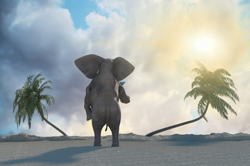 funny elephant resting at the resort on the beach  render 3D