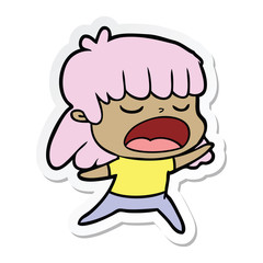 sticker of a cartoon woman talking loudly