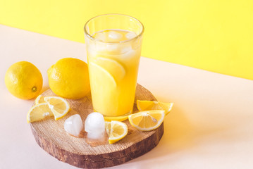 Lemonade. Drink with fresh lemons. Lemon cocktail with juice and ice.