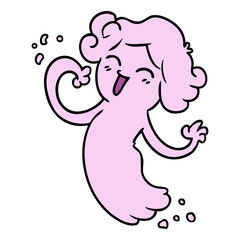 cartoon doodle of a happy pink ghost
