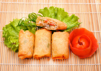 Fried Chinese Traditional Spring rolls food on map.
