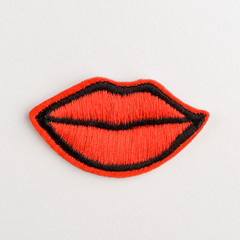 Red lips embroidered patch
