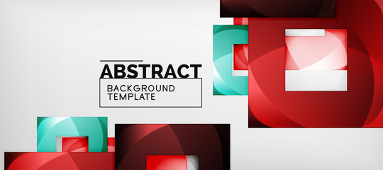 Abstract geometric background. Glossy square shapes composition on grey, minimalistic style template with copyspace
