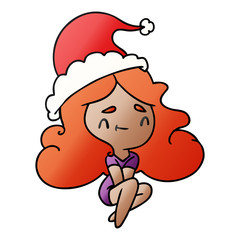 christmas gradient cartoon of kawaii girl