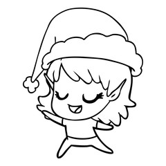 carton happy elf girl dancing wearing santa hat