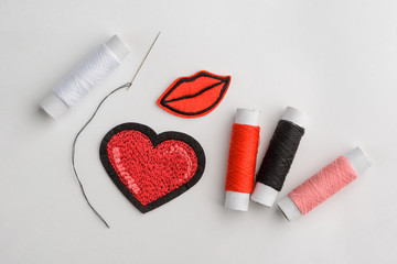 Heart and kiss embroidered patches