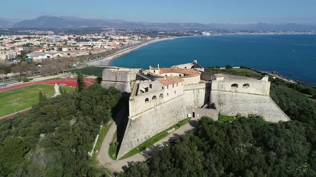 Aerial view of the old city of Antibes on the French Riviera, Fort Carre