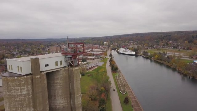 Drone Footage By Mills And Lowering Over The Canal In Owen Sound, Ontario.