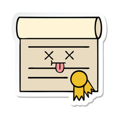 sticker of a cute cartoon certificate