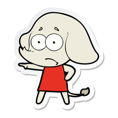 Obraz premium sticker of a cartoon unsure elephant girl pointing
