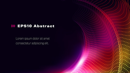 Abstract Futuristic Colorful Background with Wavy Dots in Red Tones. Aspect Ratio 16:9. EPS10 Vector.