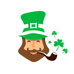 Saint Patrick's Day logo. Leprechaun. Trifolium clover. Vector illustration.